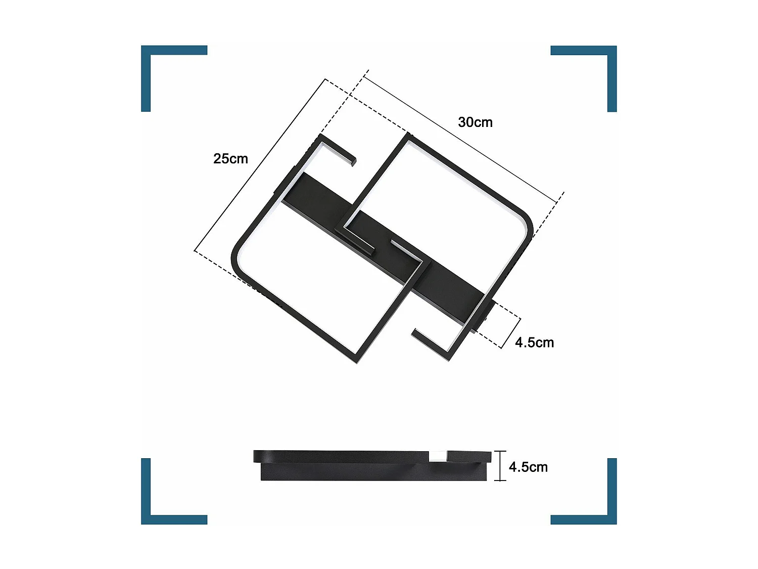 NETTLIFE Plafondlamp LED vierkant Zwart 30cm 2-Lichts 3000K Warm wit Licht Metaal Moderne Slaapkamerverlichting voor Keuken | Woonkamer | Hotel 19W