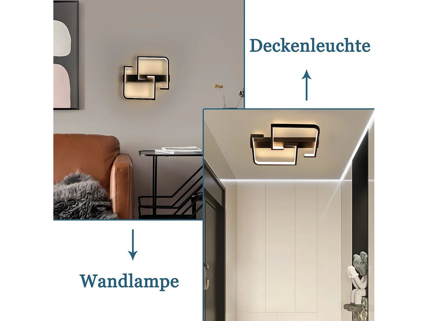 NETTLIFE Plafondlamp LED vierkant Zwart 30cm 2-Lichts 3000K Warm wit Licht Metaal Moderne Slaapkamerverlichting voor Keuken | Woonkamer | Hotel 19W