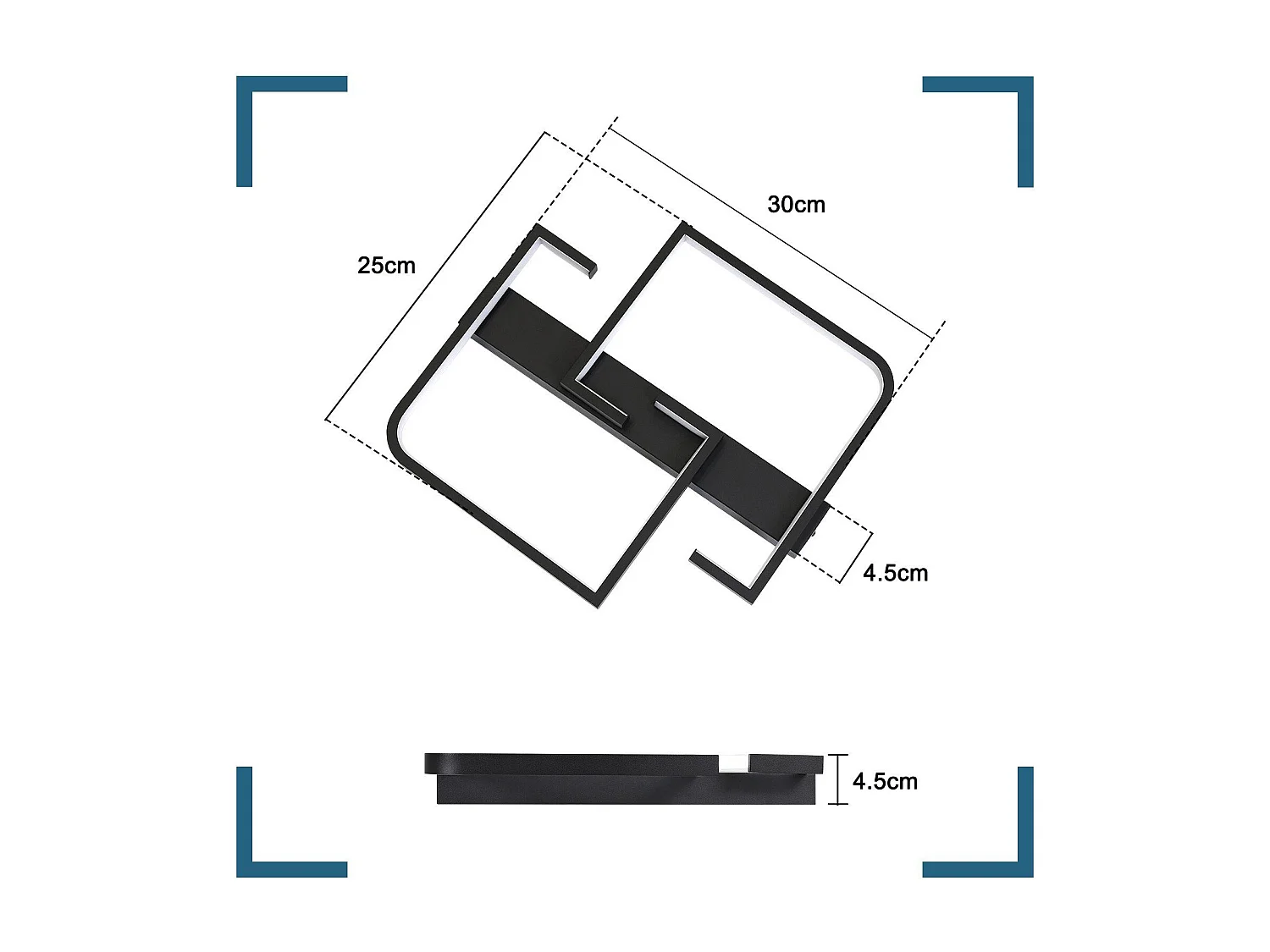 NETTLIFE Plafondlamp LED vierkant Zwart 30cm 2-Lichts 3000K Warm wit Licht Metaal Moderne Slaapkamerverlichting voor Keuken | Woonkamer | Hotel 19W