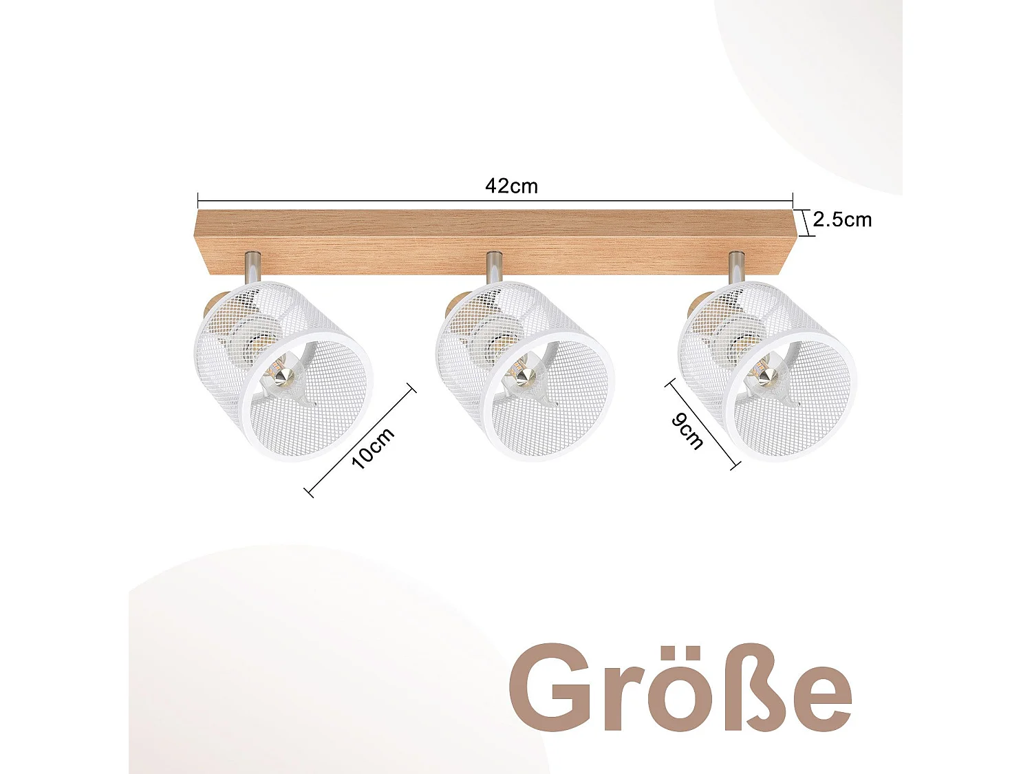 NETTLIFE Plafón con 3 focos blanco, aspecto de madera - plafón E14 giratorio 350° con un máximo de 4 bombillas de 25w, moderno para sala, dormitorio, cocina.