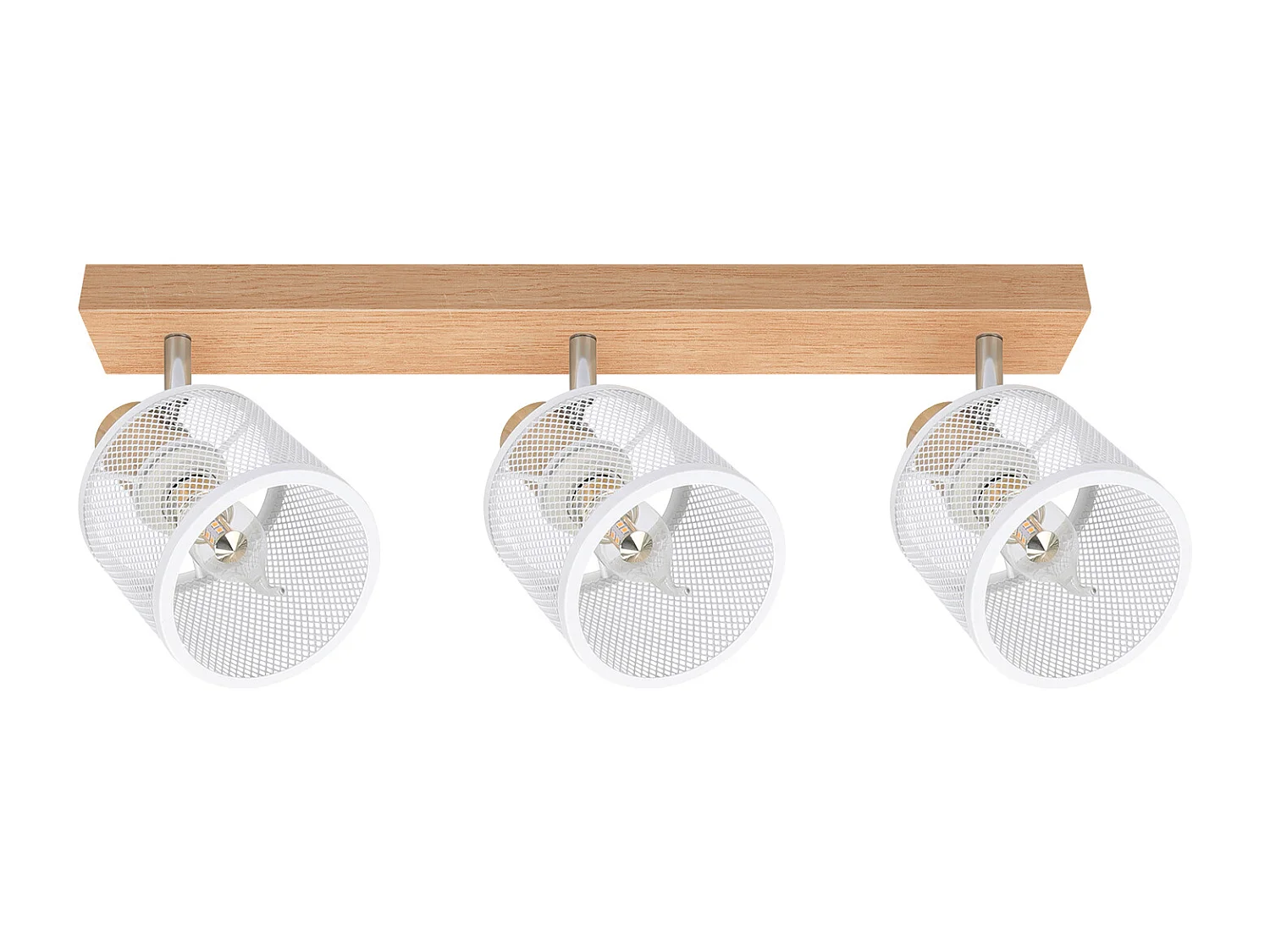 NETTLIFE Plafonnier 3 Spots blanc aspect  bois - plafonnier E14 orientable 350° 4 ampoules max 25w moderne pour salon chambre cuisine.