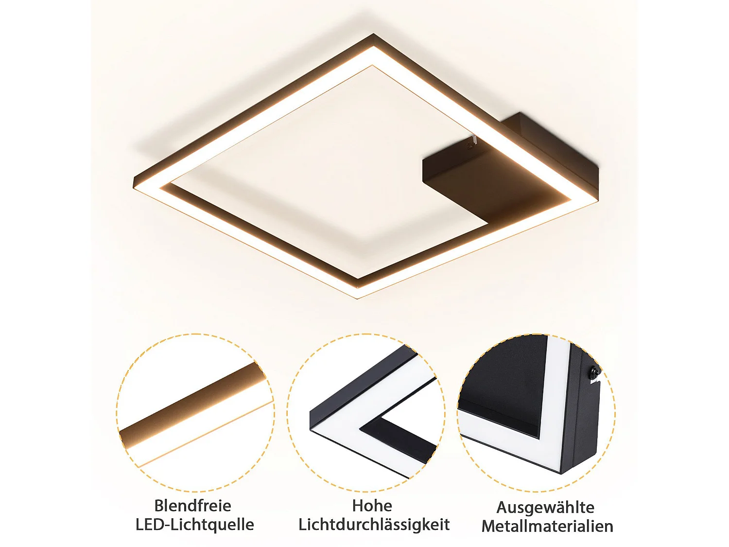 NETTLIFE Plafondlamp LED vierkant Zwart 1 Lichts 3000K Warm wit Licht modern Plafondverlichting 12W PC voor Woonkamer | Slaapkamer | Keuken | Gang 29cm