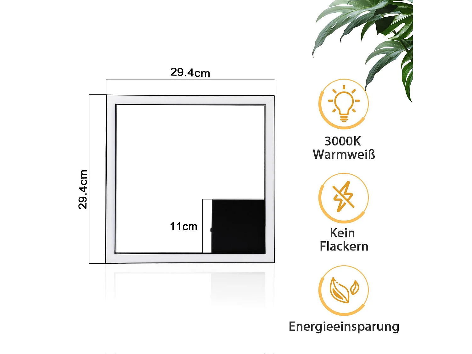 NETTLIFE Plafondlamp LED vierkant Zwart 1 Lichts 3000K Warm wit Licht modern Plafondverlichting 12W PC voor Woonkamer | Slaapkamer | Keuken | Gang 29cm