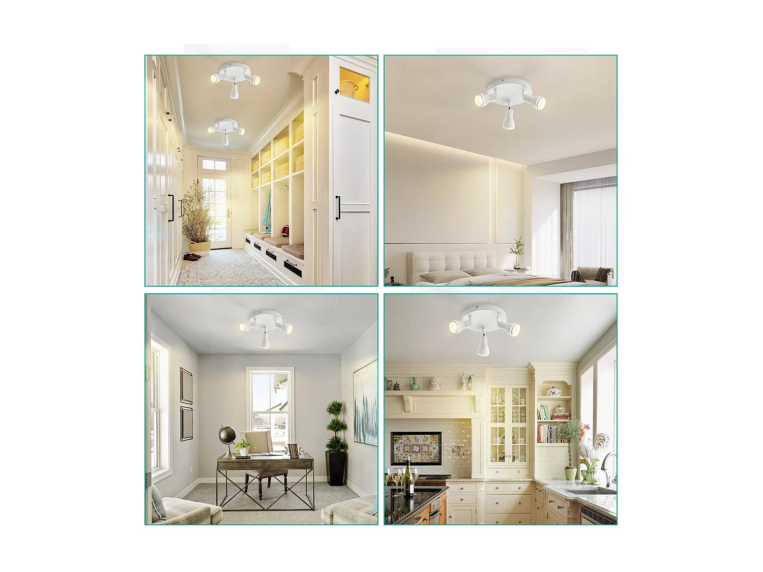 NETTLIFE Plafonnier Blanc moderne : 3 spots de plafond orientables en métal, plafonnier GU10, pour chambre, salle à manger, sans ampoule