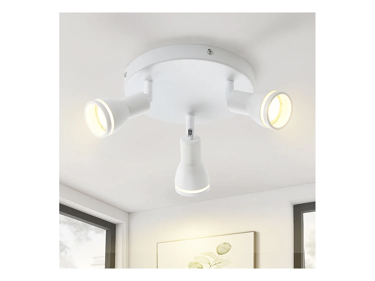 NETTLIFE Plafonnier Blanc moderne : 3 spots de plafond orientables en métal, plafonnier GU10, pour chambre, salle à manger, sans ampoule