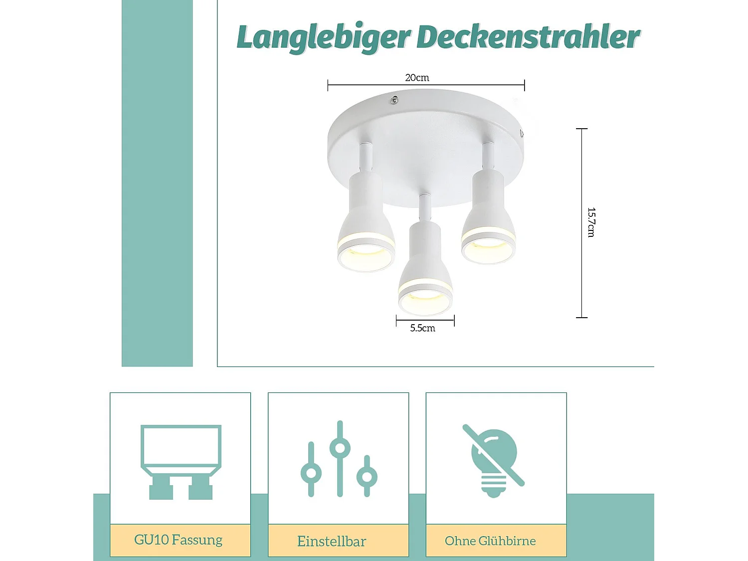 NETTLIFE Plafonnier Blanc moderne : 3 spots de plafond orientables en métal, plafonnier GU10, pour chambre, salle à manger, sans ampoule