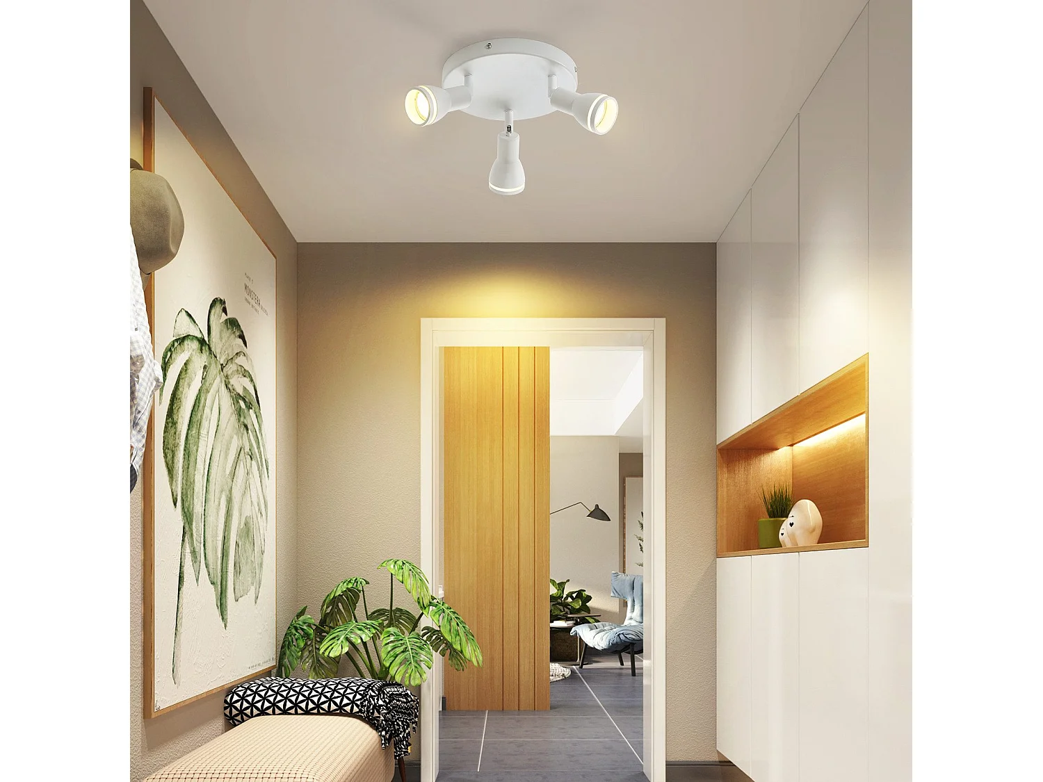 NETTLIFE Plafonnier Blanc moderne : 3 spots de plafond orientables en métal, plafonnier GU10, pour chambre, salle à manger, sans ampoule