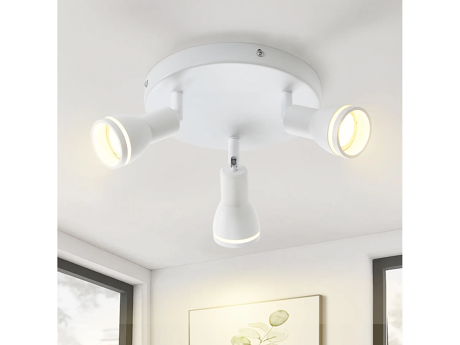 NETTLIFE Plafonnier Blanc moderne : 3 spots de plafond orientables en métal, plafonnier GU10, pour chambre, salle à manger, sans ampoule