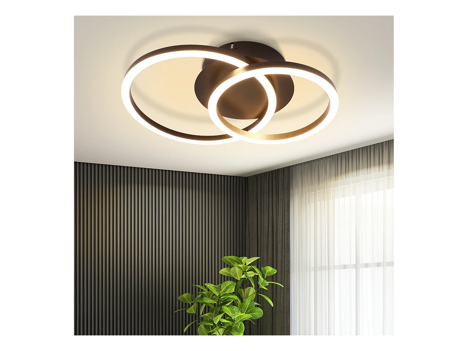 NETTLIFE Plafonnier LED Lampe de plafond 24W Design moderne rond blanc chaud 3000K noir 2 anneaux