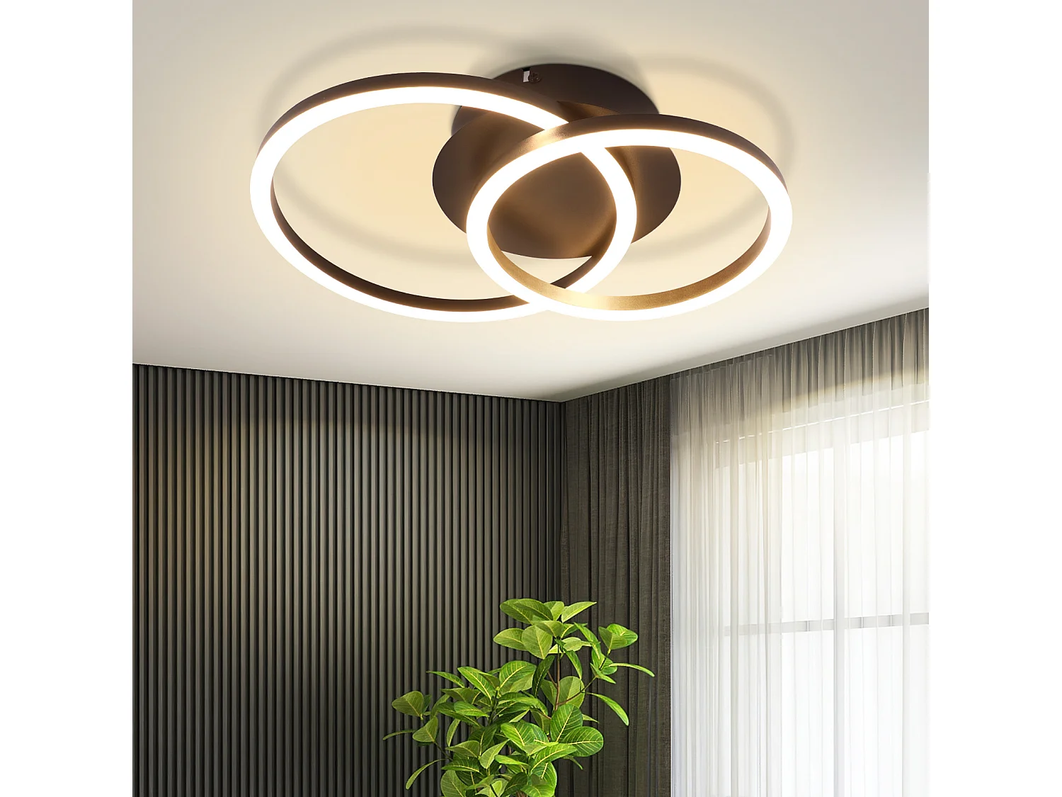 NETTLIFE LED Plafondlamp 24W Modern Design Rond Warm Wit 3000K Zwart 2 Ringen