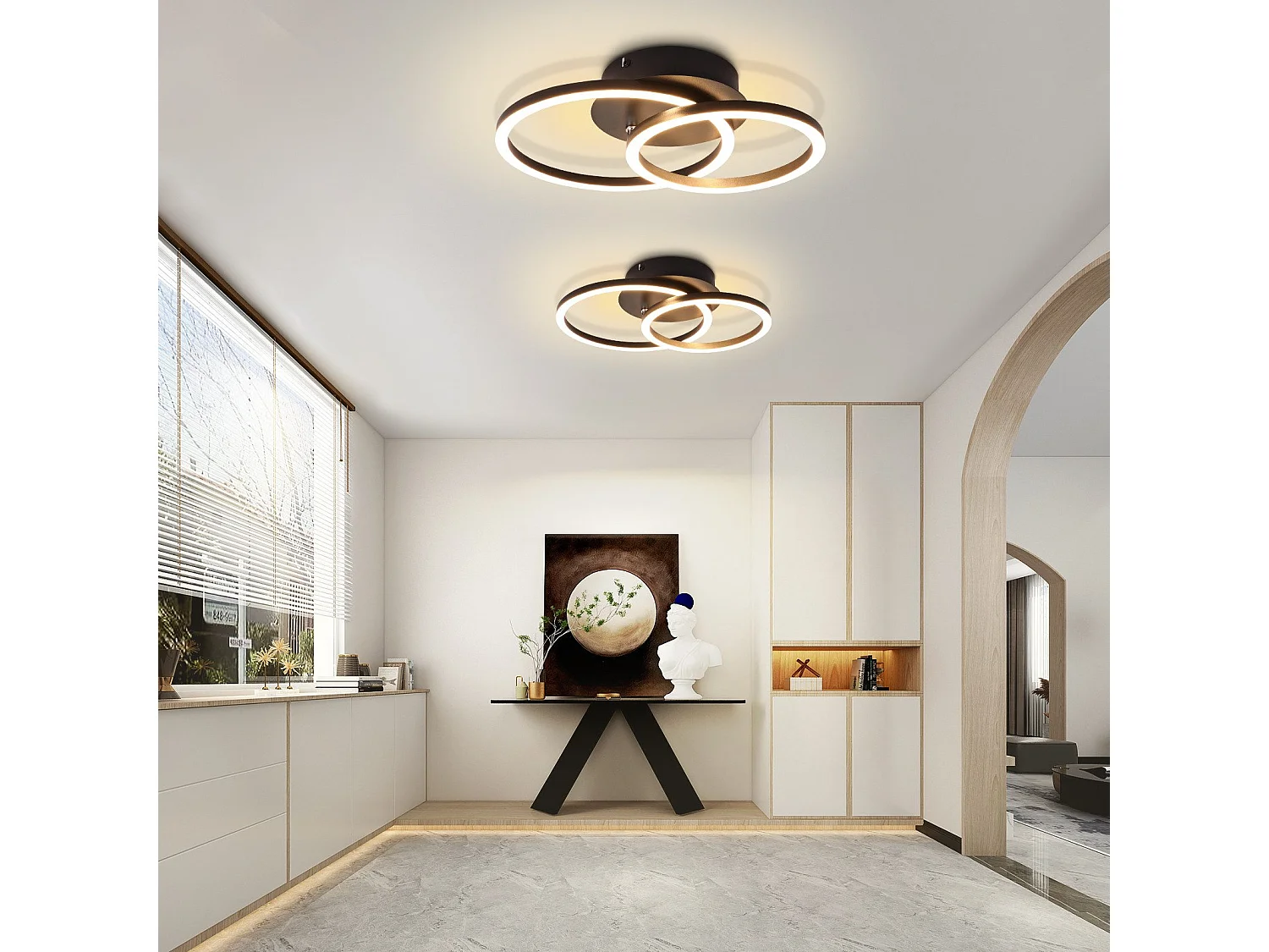 NETTLIFE LED Plafondlamp 24W Modern Design Rond Warm Wit 3000K Zwart 2 Ringen