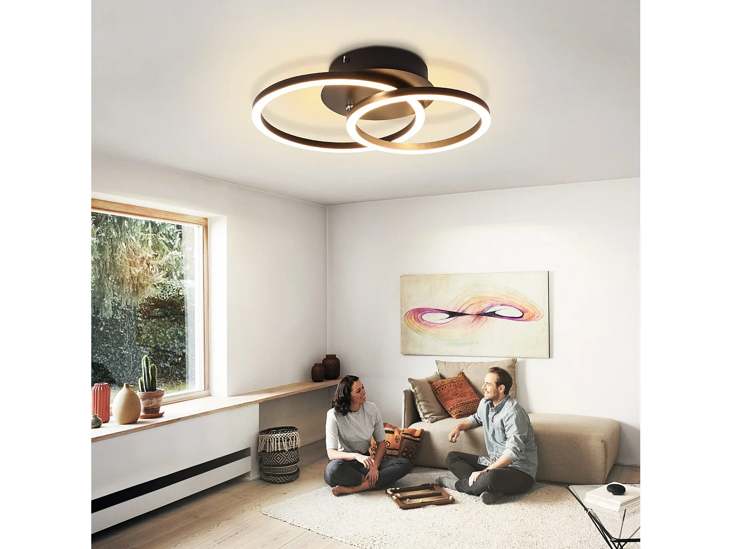 NETTLIFE LED Plafondlamp 24W Modern Design Rond Warm Wit 3000K Zwart 2 Ringen