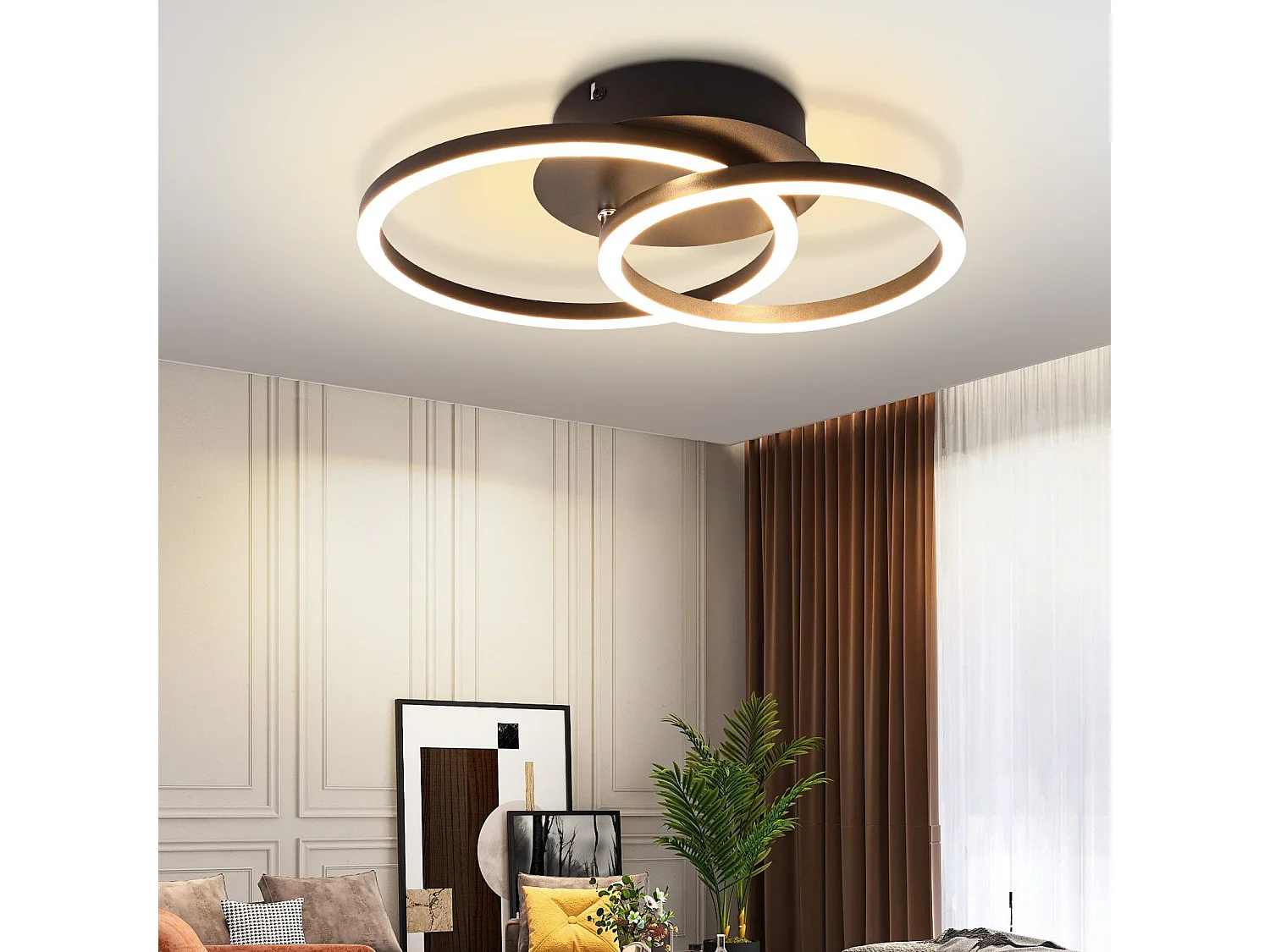 NETTLIFE LED Plafondlamp 24W Modern Design Rond Warm Wit 3000K Zwart 2 Ringen