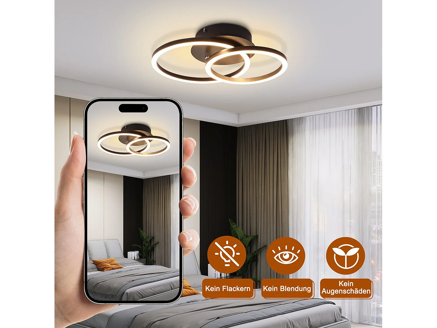 NETTLIFE LED Plafondlamp 24W Modern Design Rond Warm Wit 3000K Zwart 2 Ringen