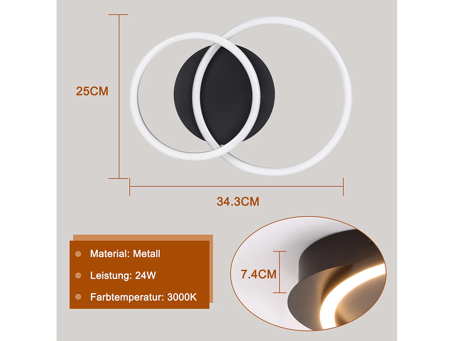 NETTLIFE LED Plafondlamp 24W Modern Design Rond Warm Wit 3000K Zwart 2 Ringen