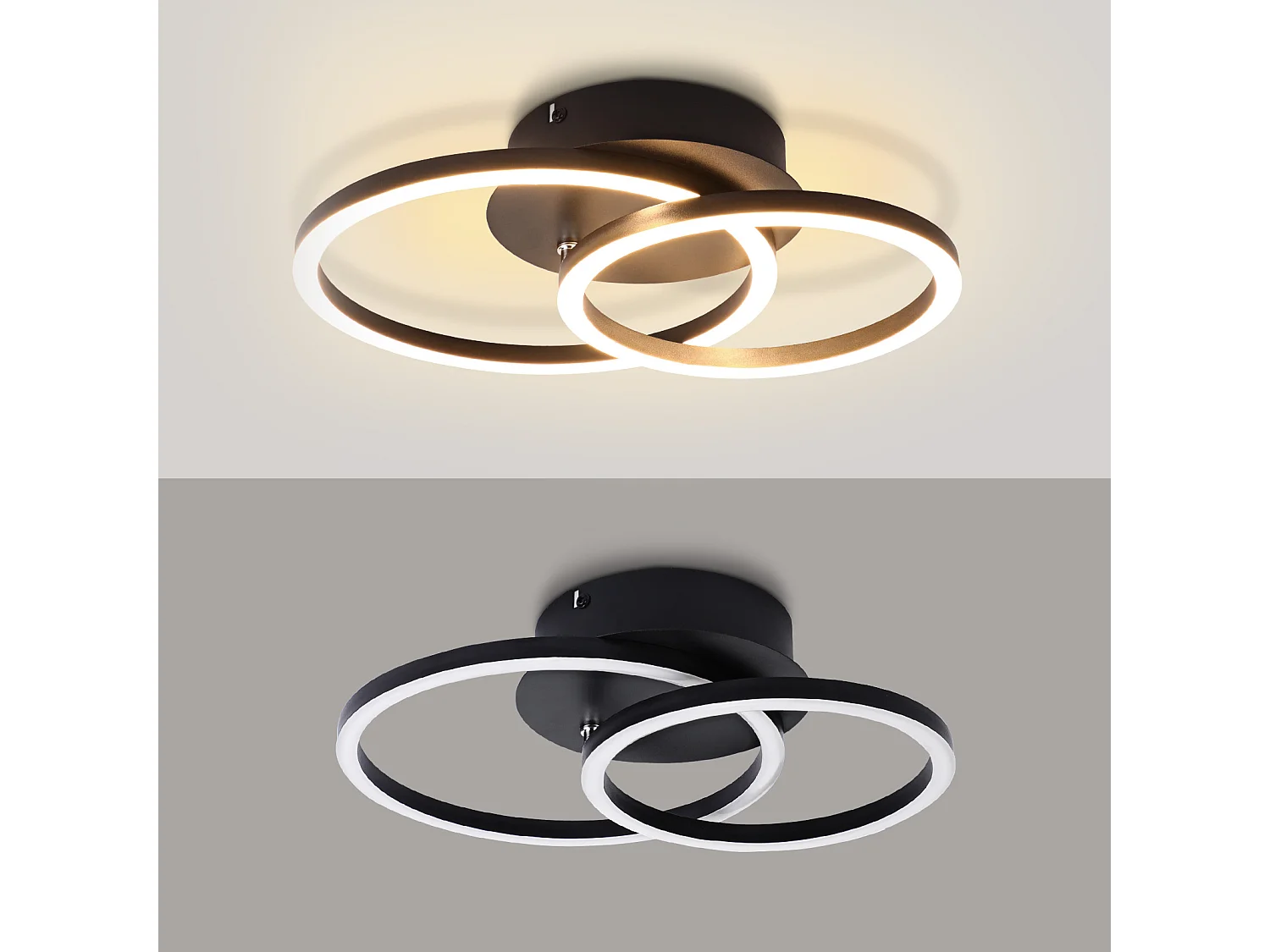 NETTLIFE LED Plafondlamp 24W Modern Design Rond Warm Wit 3000K Zwart 2 Ringen