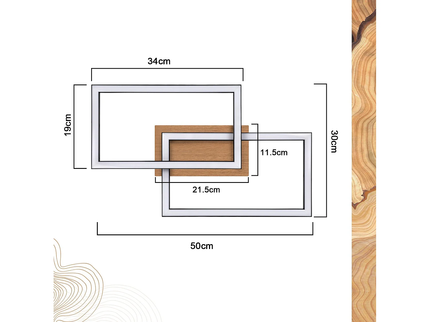 Moderne LED Deckenleuchte Holz Deckenlampe 3000k Warmweiß Schwarz Rechteck Design 24w