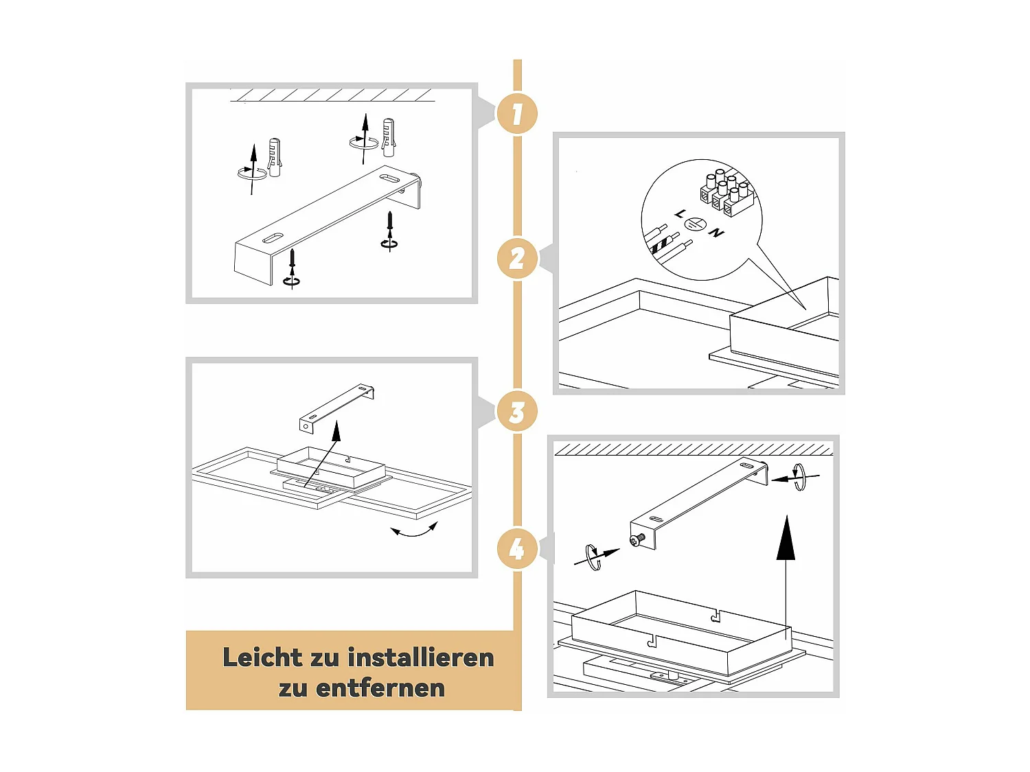Moderne LED Deckenleuchte Holz Deckenlampe 3000k Warmweiß Schwarz Rechteck Design 24w