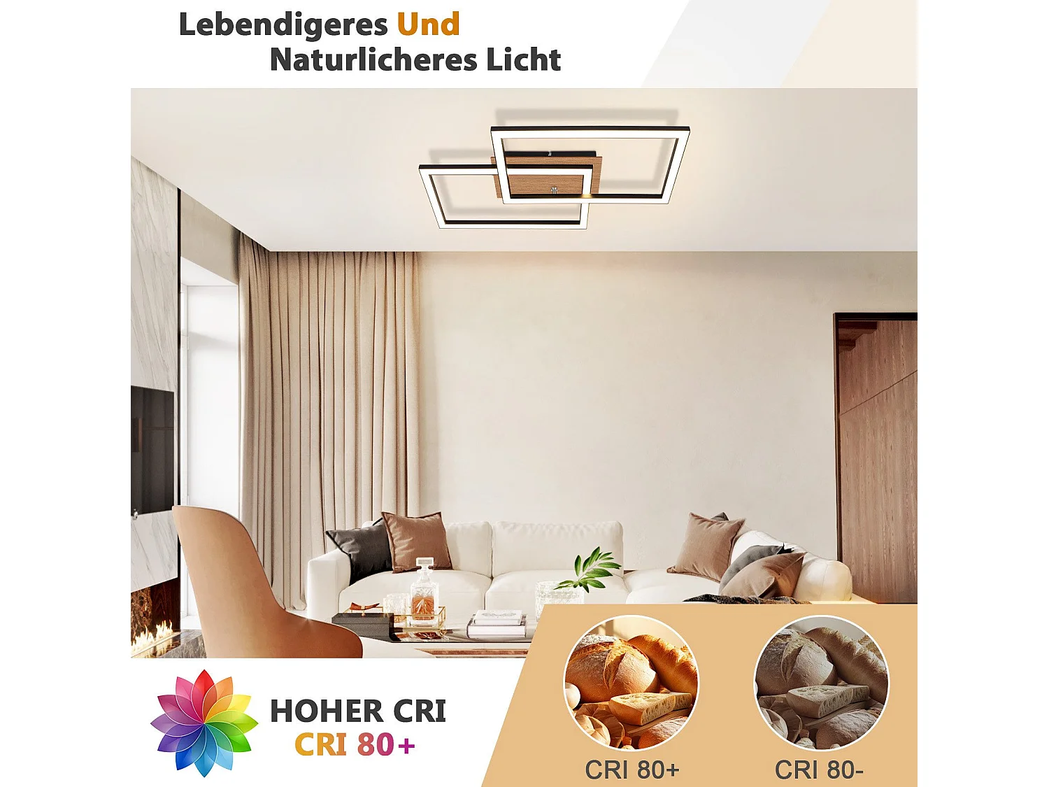 NETTLIFE Moderne LED plafondlamp, houten plafondlamp, 3000K, warm wit, zwart, rechthoekig design, 24W