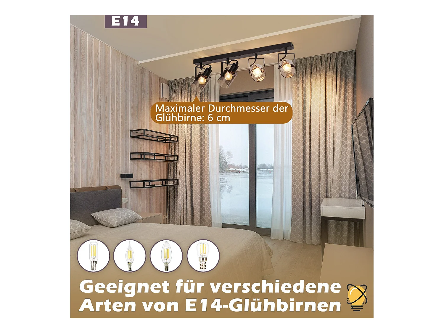 Schwarzer Deckenstrahler 4-flammig 350° verstellbar Deckenleuchte Industrial Vintage E14