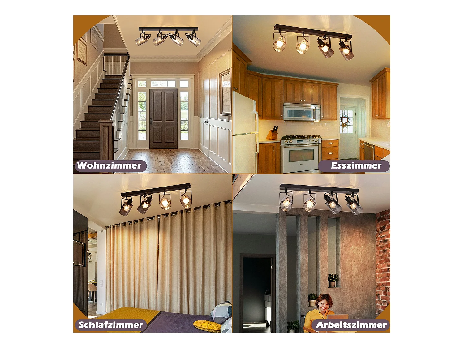 Schwarzer Deckenstrahler 4-flammig 350° verstellbar Deckenleuchte Industrial Vintage E14