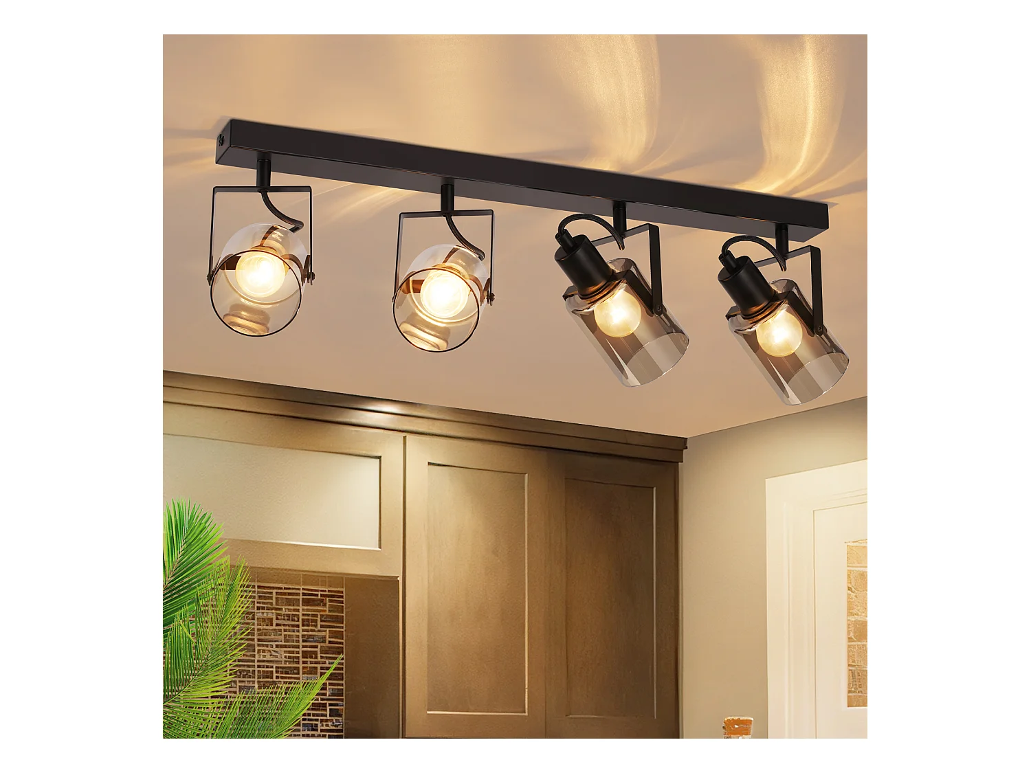 NETTLIFE Spot de plafond noirs 4 ampoules Plafonnier orientable 350° industriel vintage E14