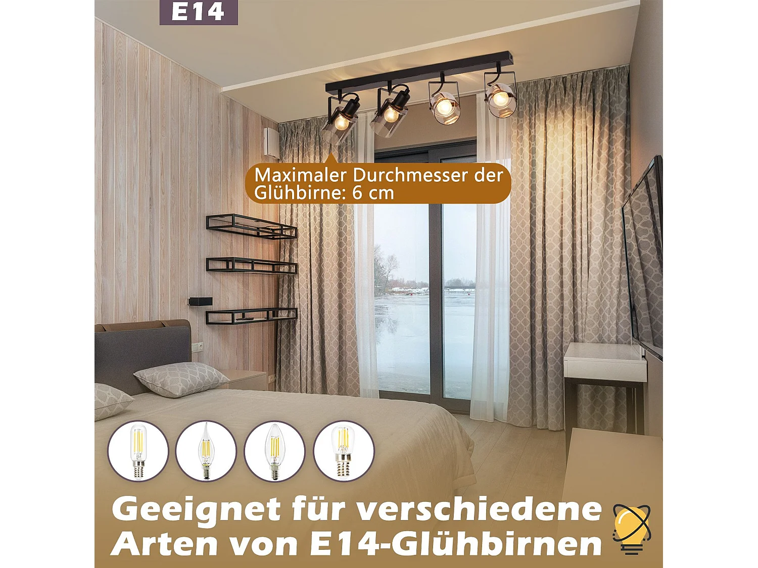 NETTLIFE Spot de plafond noirs 4 ampoules Plafonnier orientable 350° industriel vintage E14