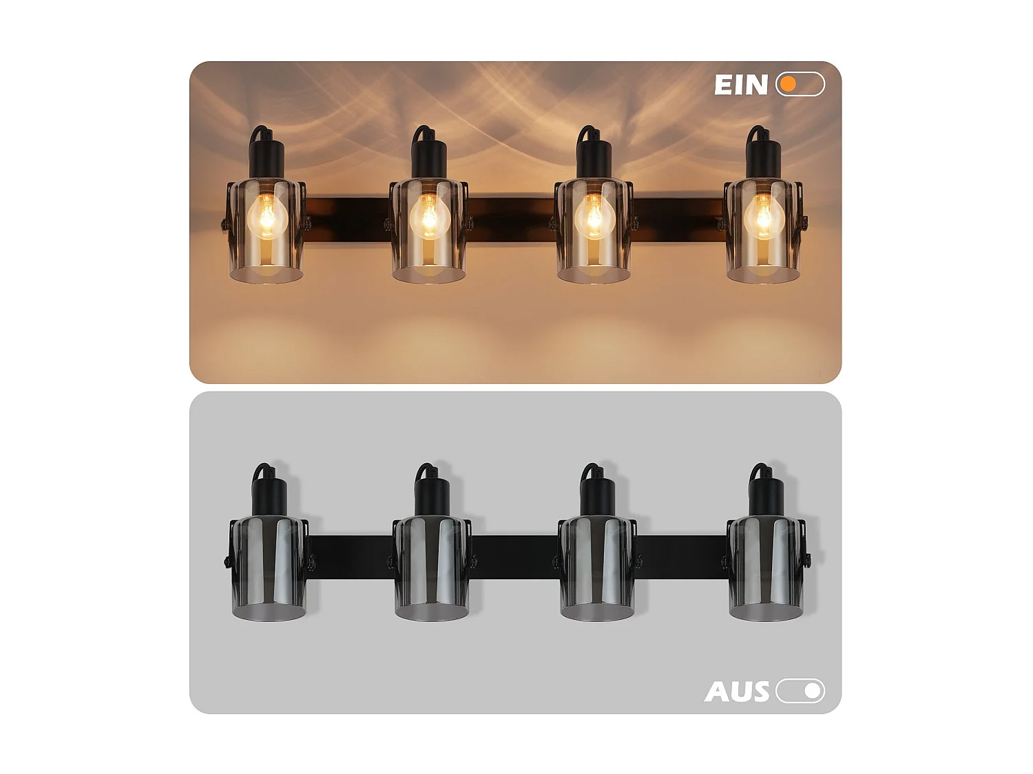 NETTLIFE Spot de plafond noirs 4 ampoules Plafonnier orientable 350° industriel vintage E14