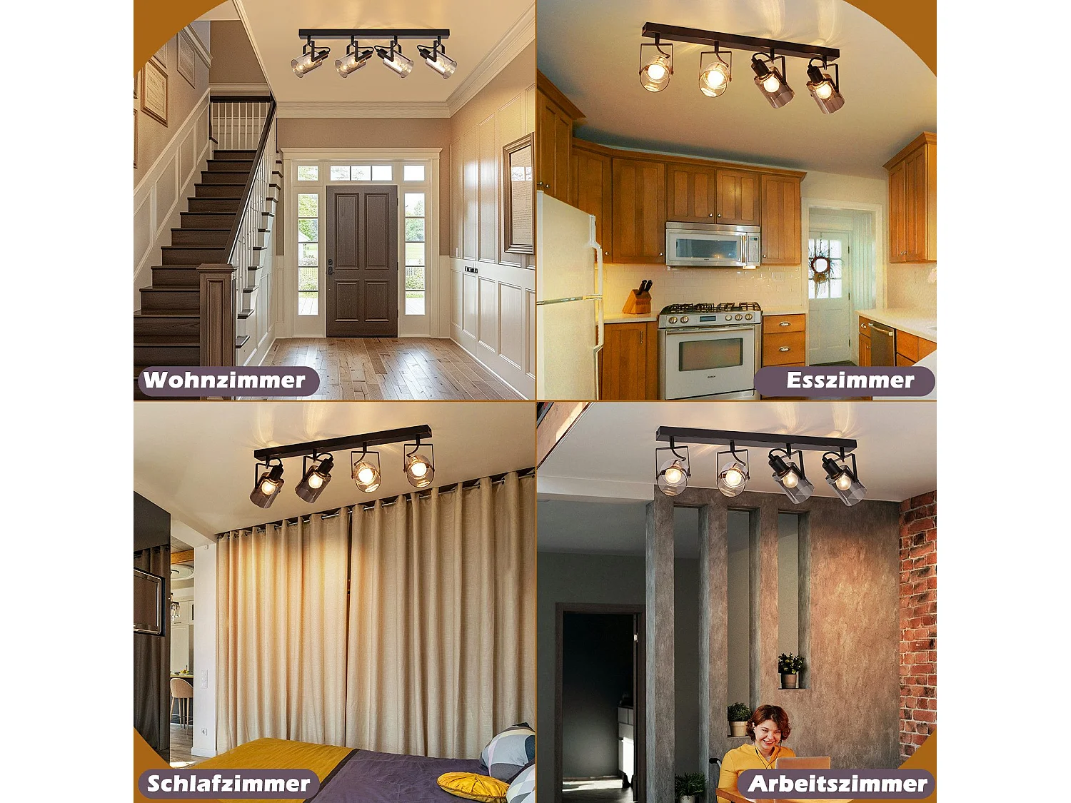 NETTLIFE Spot de plafond noirs 4 ampoules Plafonnier orientable 350° industriel vintage E14