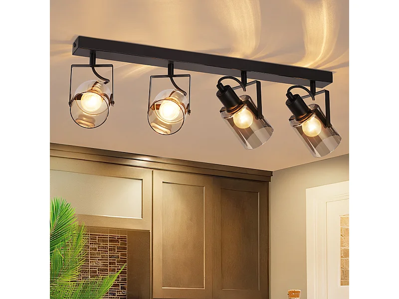 NETTLIFE Spot de plafond noirs 4 ampoules Plafonnier orientable 350° industriel vintage E14