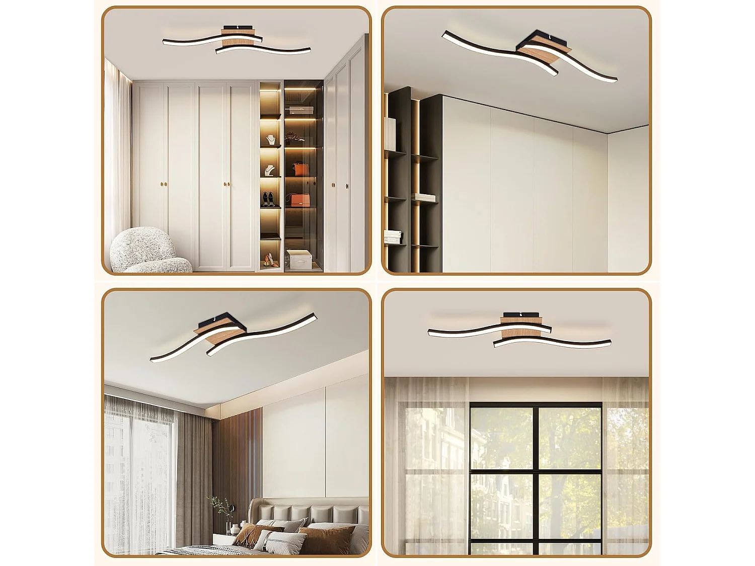 NETTLIFE foco LED de techo de 12W, madera, 3000K, luz blanca cálida, diseño moderno, metal negro.