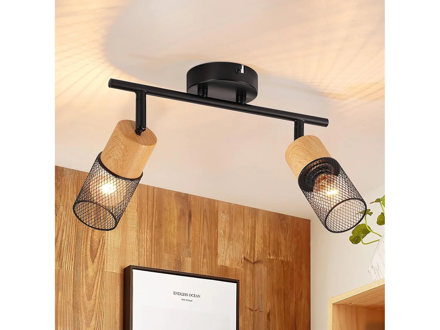 NETTLIFE Lampa sufitowa 2 żarówki vintage spot sufitowy drewniane spoty 350° regulacja E14 retro