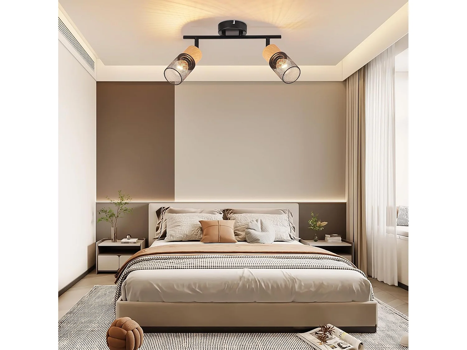 NETTLIFE Lampa sufitowa 2 żarówki vintage spot sufitowy drewniane spoty 350° regulacja E14 retro