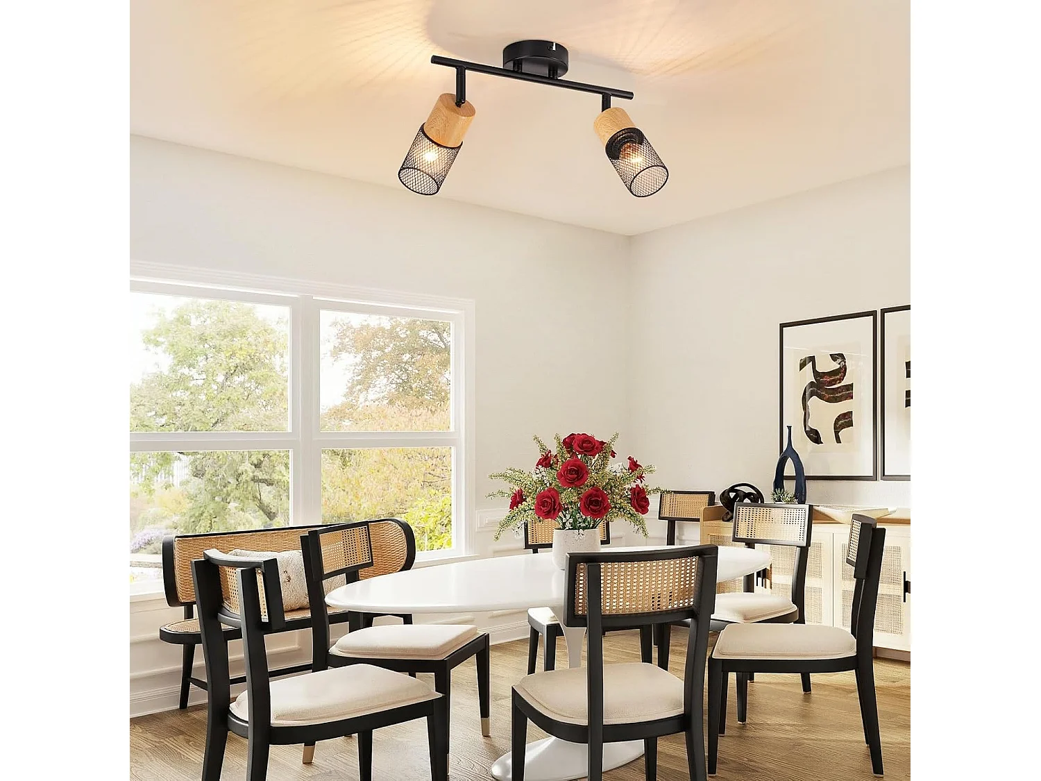 NETTLIFE Lampa sufitowa 2 żarówki vintage spot sufitowy drewniane spoty 350° regulacja E14 retro