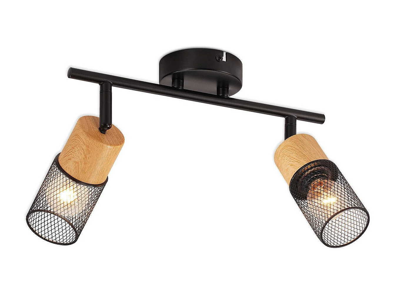 NETTLIFE Plafonnier 2 Ampoules spot de plafond vintage spots bois 350° orientables E14 rétro