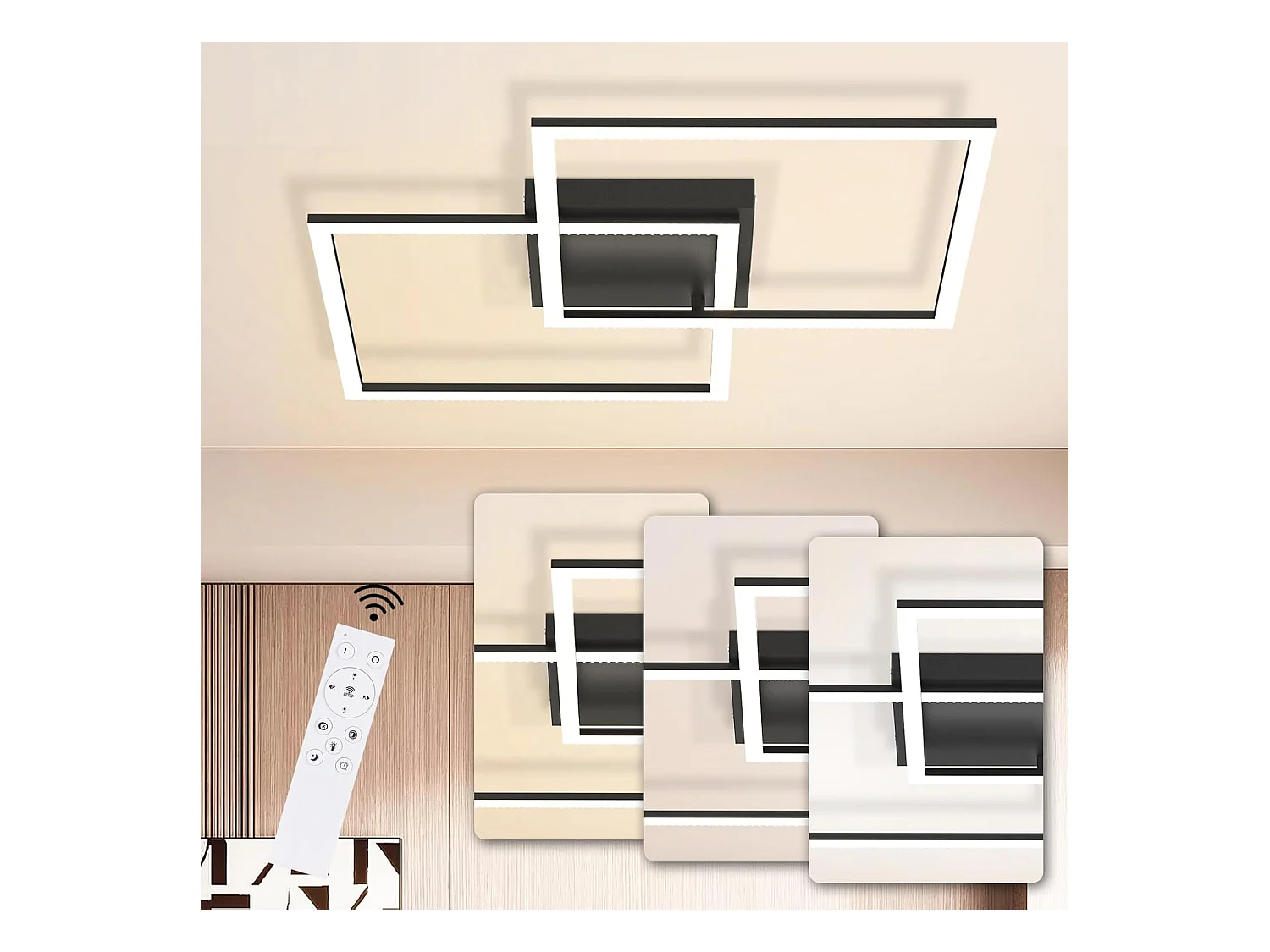 NETTLIFE Plafonnier LED plafonnier salon - lampe de salon lampe de cuisine dimmable 52W noir