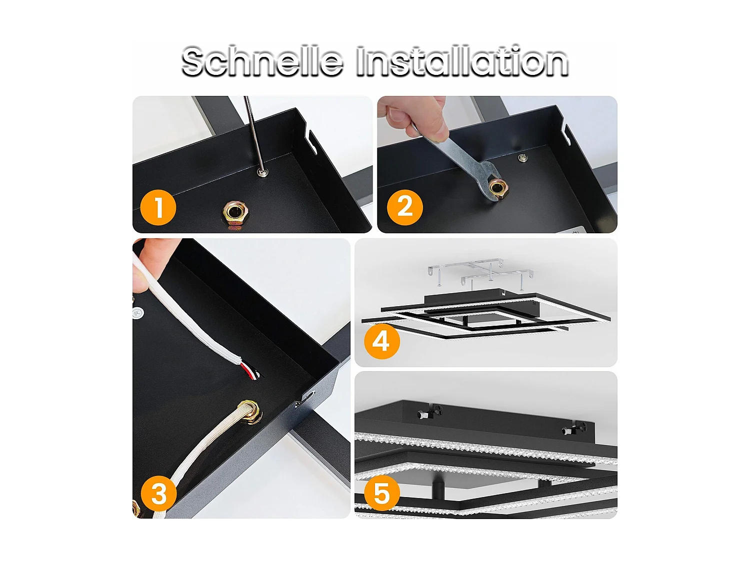 NETTLIFE Plafonnier LED plafonnier salon - lampe de salon lampe de cuisine dimmable 52W noir