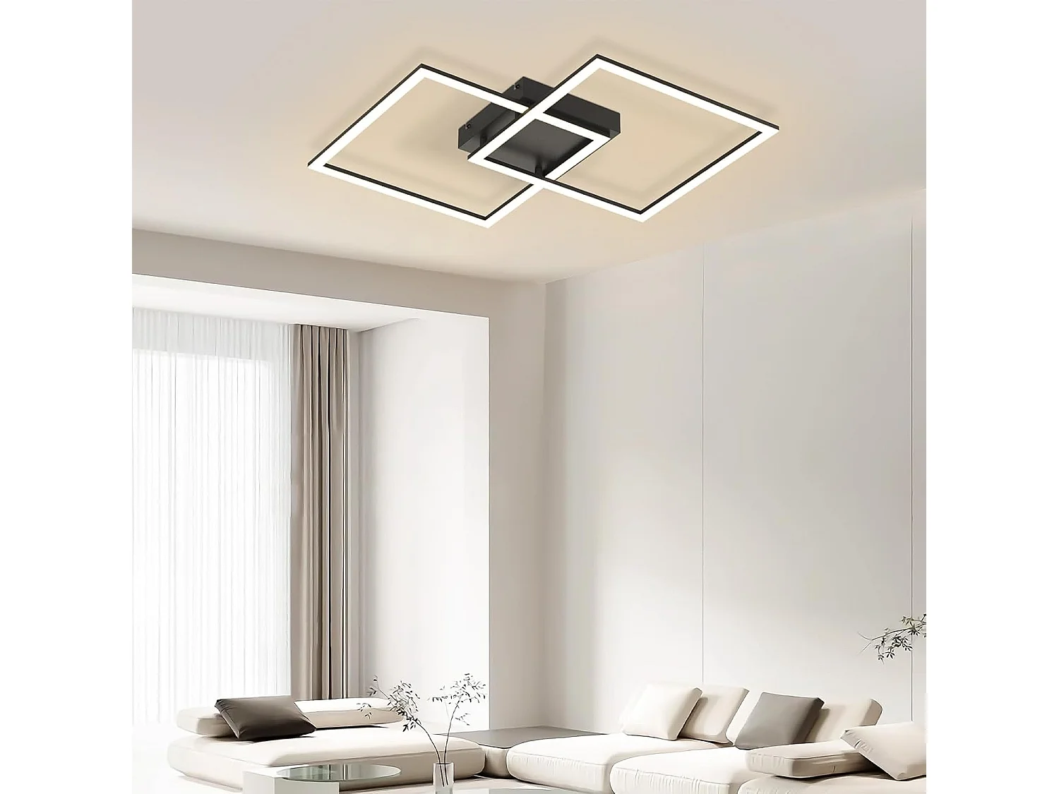 NETTLIFE Plafondlamp LED Kristal  vierkant zwart 2-Lichts 3000-6000K Dimbaar  52W met Afstandsbediening Moderne Keukenverlichting voor Woonkamer Slaapkamer 54cm