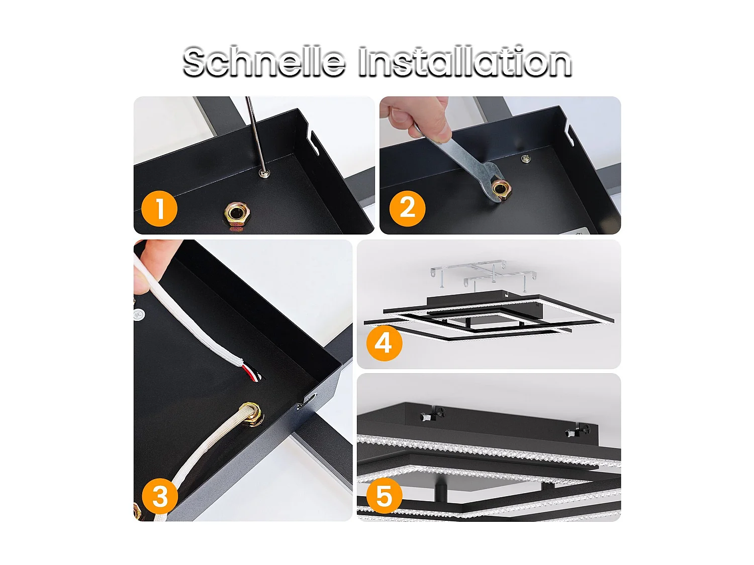 NETTLIFE Plafondlamp LED Kristal  vierkant zwart 2-Lichts 3000-6000K Dimbaar  52W met Afstandsbediening Moderne Keukenverlichting voor Woonkamer Slaapkamer 54cm