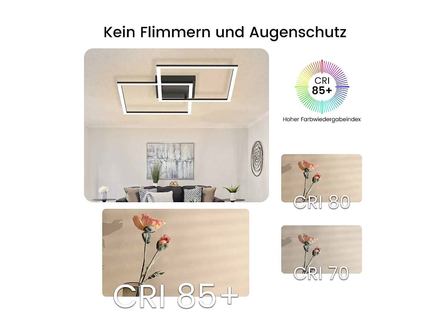 NETTLIFE Plafonnier LED plafonnier salon - lampe de salon lampe de cuisine dimmable 52W noir