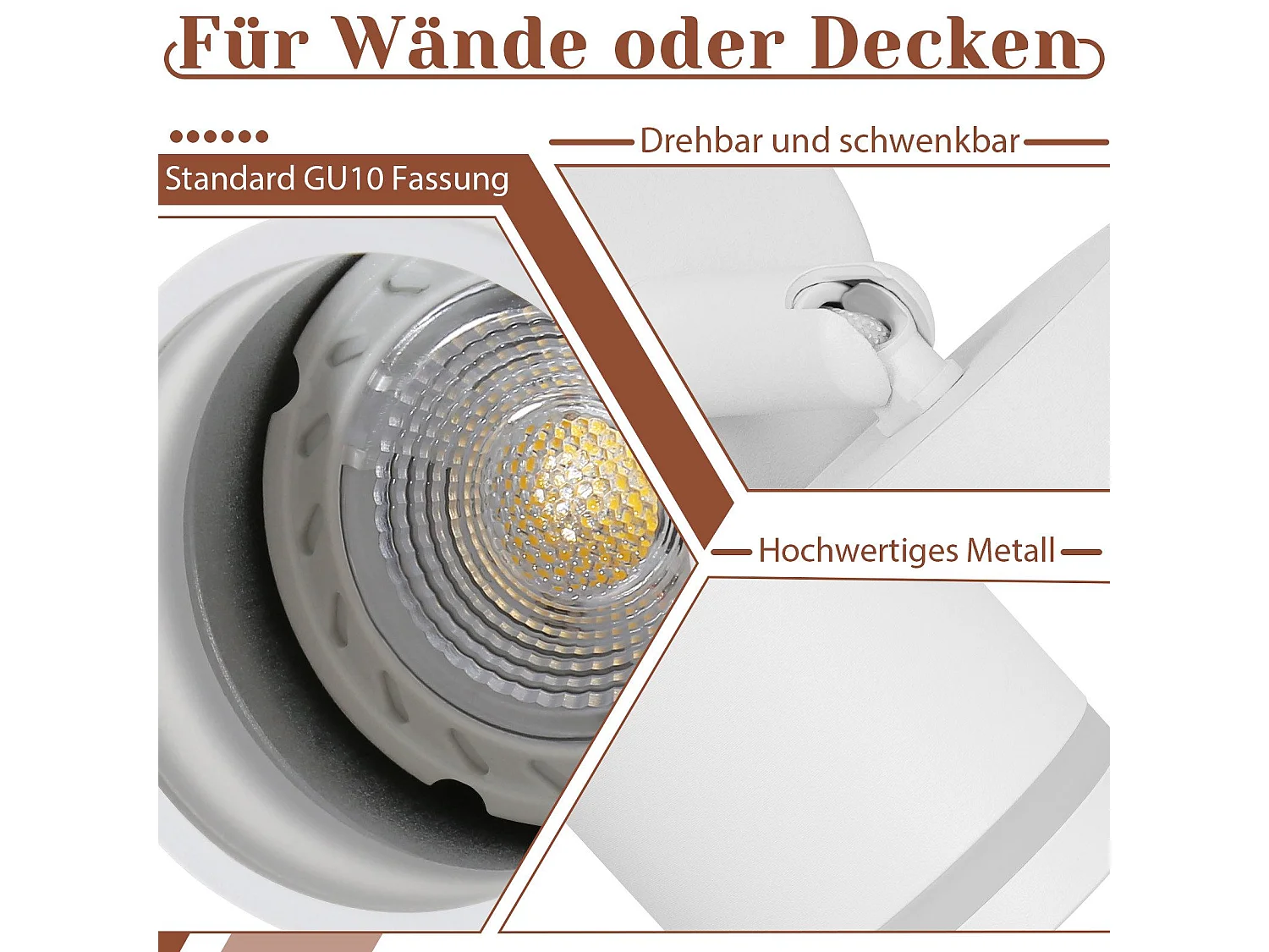 NETTLIFE Spot de plafond blanc 1 ampoulemoderne GU10 orientables intérieur métal