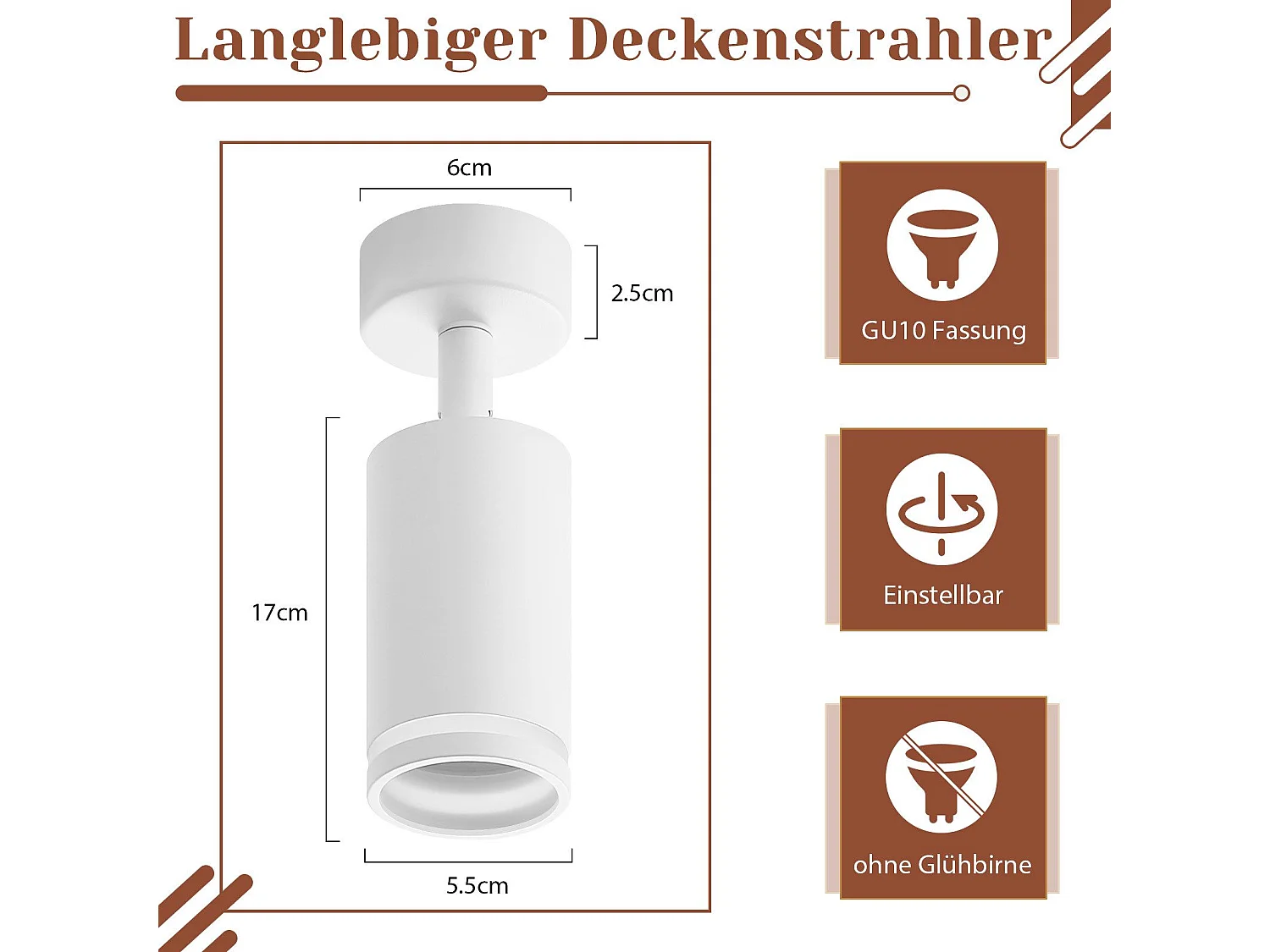 Weißer Deckenstrahler 1 Glühbirne Modern Gu10 Verstellbar Innen Metall