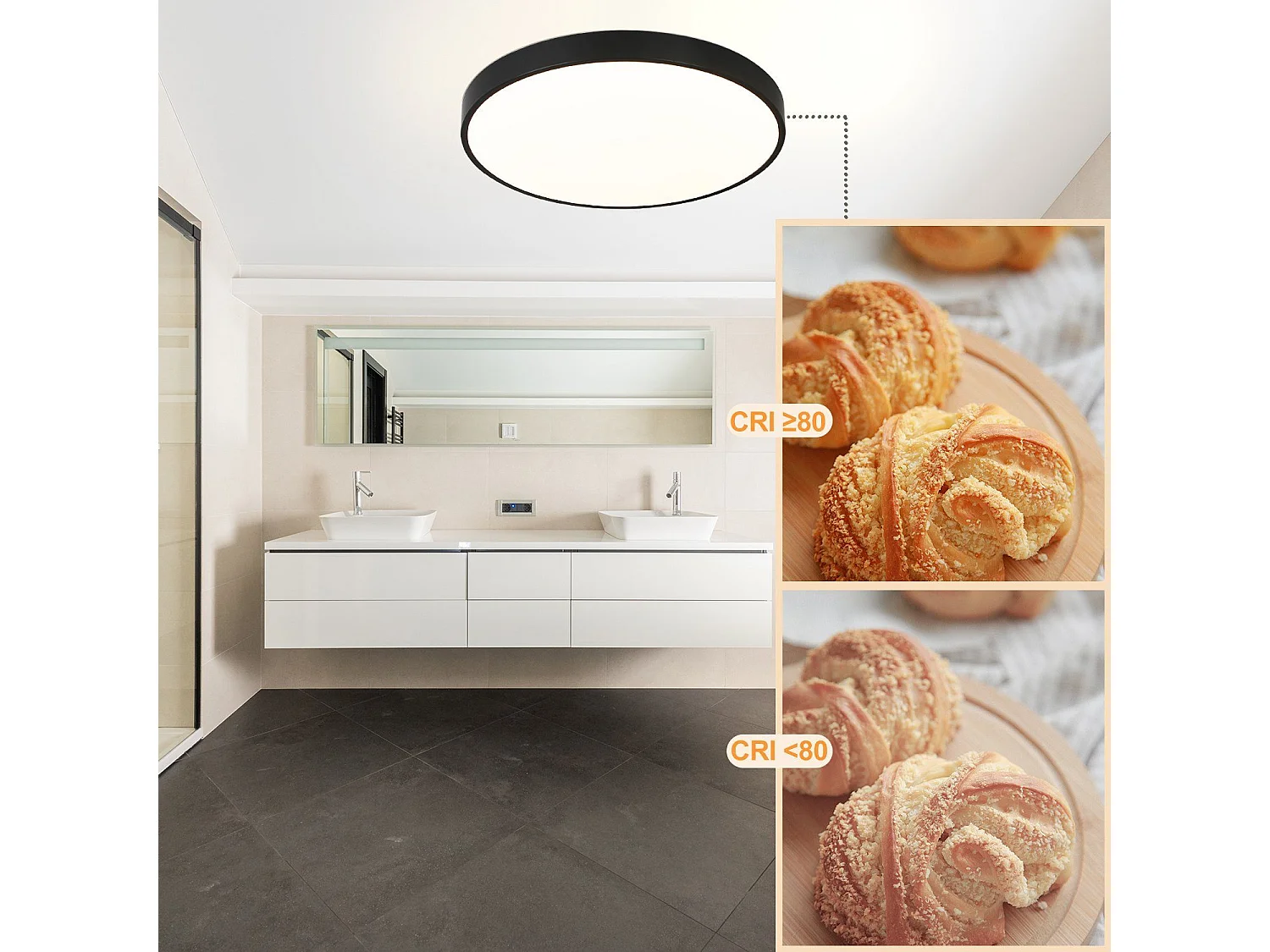 NETTLIFE Plafón LED regulable con control remoto, 36W, lámpara para baño, negro, IP44 a prueba de agua, plano, redondo de 37 cm.