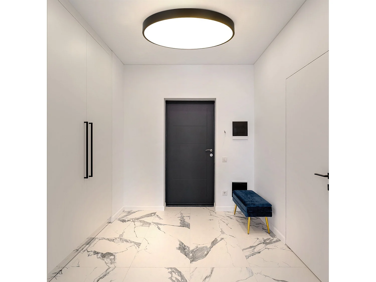 NETTLIFE Plafonnier LED dimmable avec télécommande 36W lampe de salle de bain noir IP44 étanche plat 37cm rond