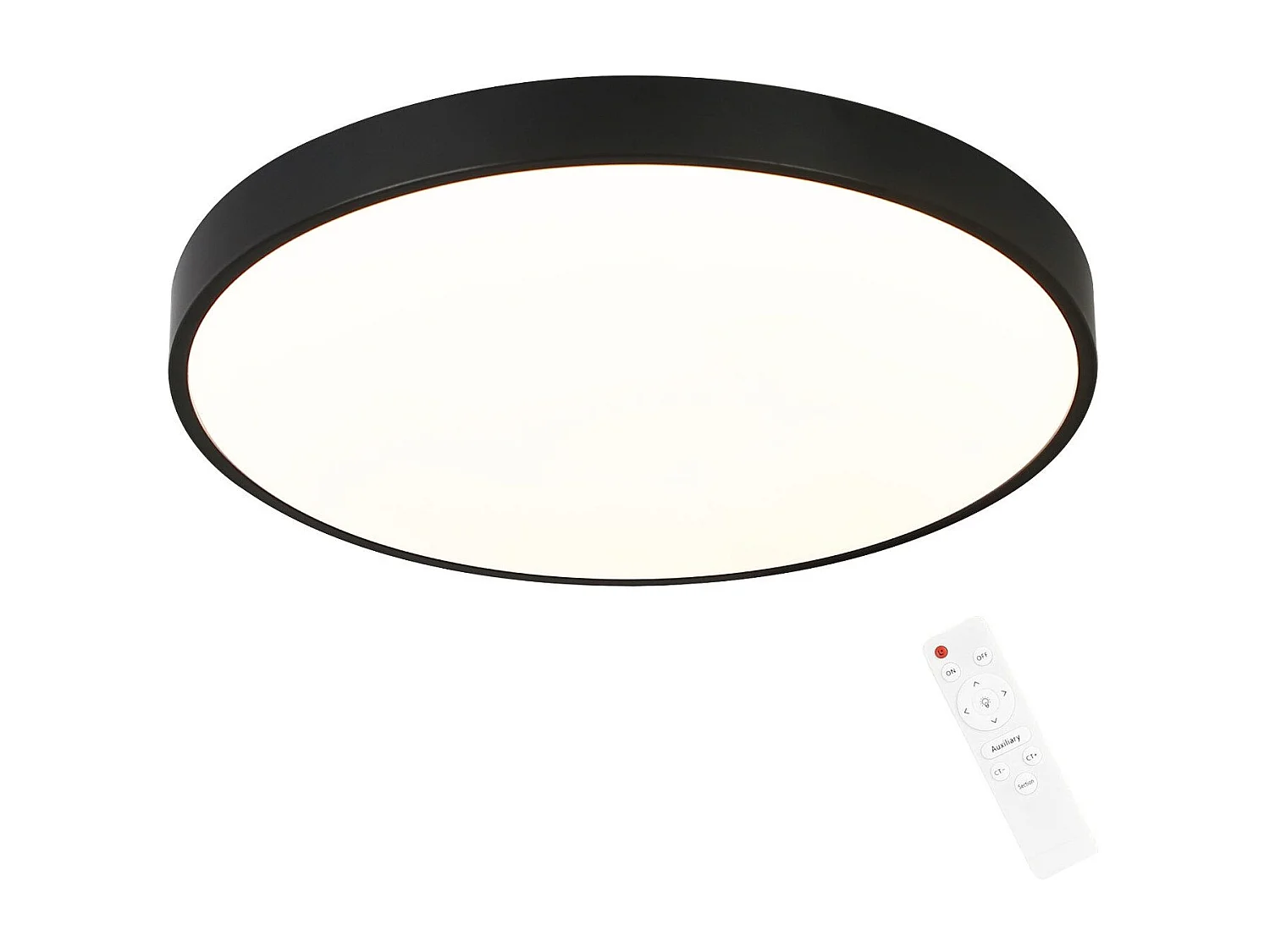 NETTLIFE Plafonnier LED dimmable avec télécommande 36W lampe de salle de bain noir IP44 étanche plat 37cm rond