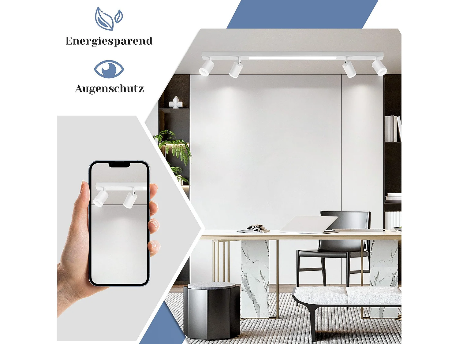 NETTLIFE Opbouwspot LED 38W rechthoekig 3000K-6500K Dimbaar wit 4-Lichts 350° draaibar Plafondspot met Afstandsbediening  Plafondlamp