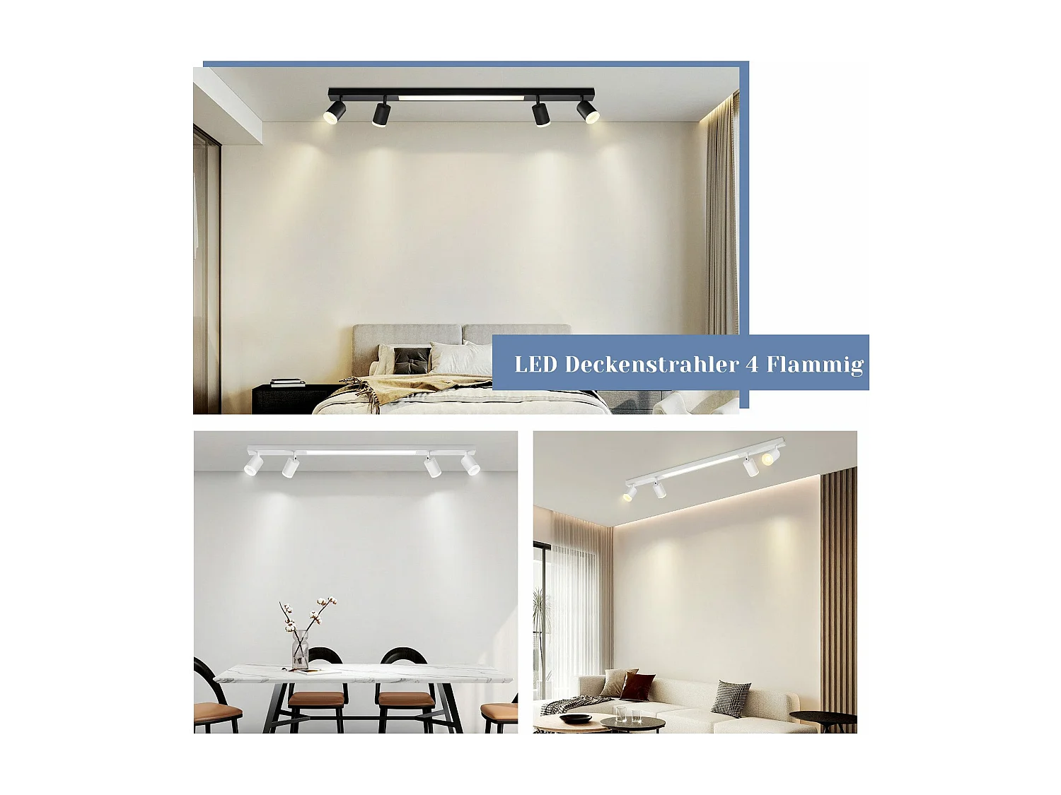 NETTLIFE Opbouwspot LED 38W rechthoekig 3000K-6500K Dimbaar wit 4-Lichts 350° draaibar Plafondspot met Afstandsbediening  Plafondlamp