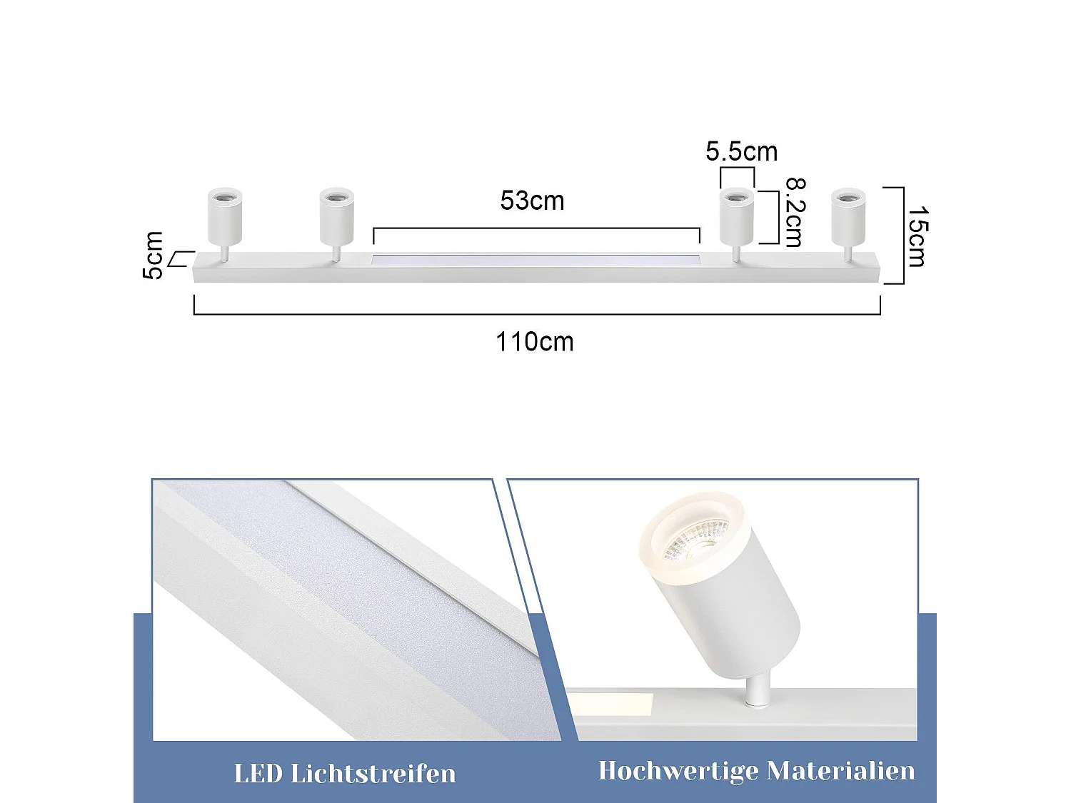 NETTLIFE Plafonnier LED 4 ampoules dimmable 38W blanc avec télécommande 3000K-6500K orientable 350°