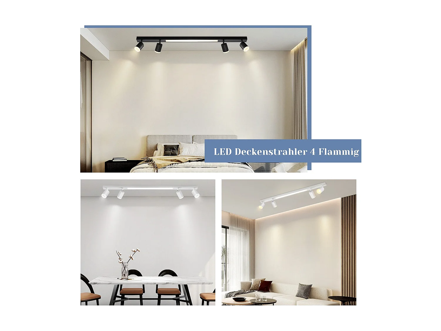 NETTLIFE Plafonnier LED 4 ampoules dimmable 38W blanc avec télécommande 3000K-6500K orientable 350°