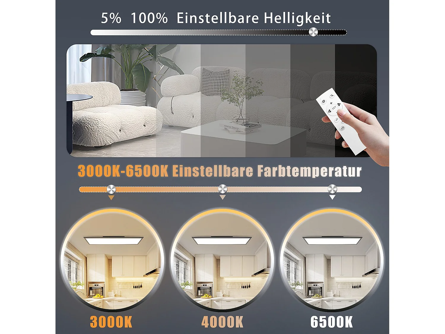 NETTLIFE Plafonnier LED à intensité variable 100x25 cm avec télécommande noir 24W